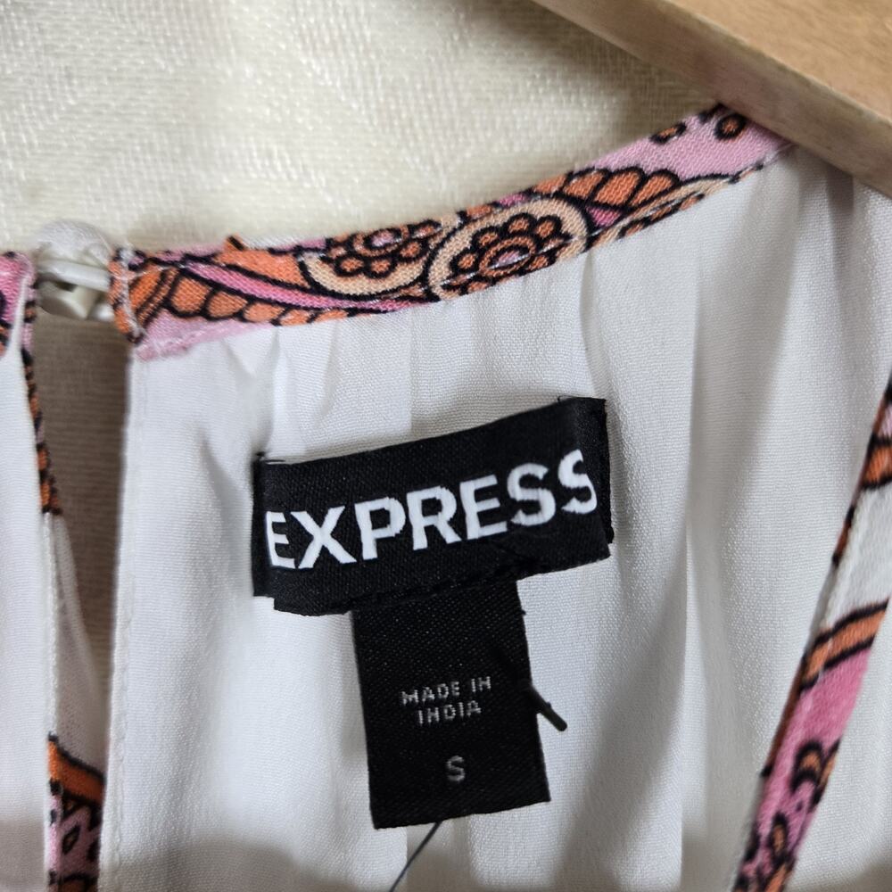Express Paisley Halter Maxi Dress sz S White Pink Multicolor Tiered Boho NEW - Picture 11 of 16